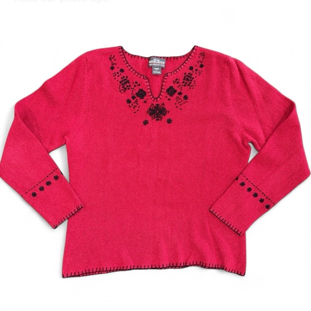 Woolrich Embroidered Holiday Sweater Red Size L Cabincore Grannycore Snowflake